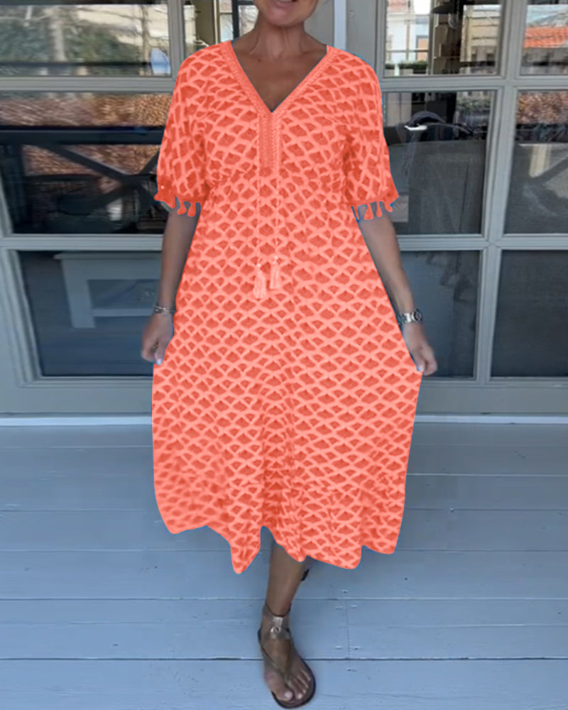 KEELA - CASUAL PRINTED V-NECK DRESS