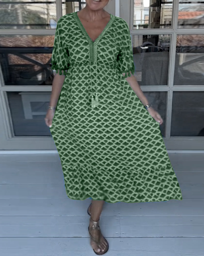 KEELA - CASUAL PRINTED V-NECK DRESS