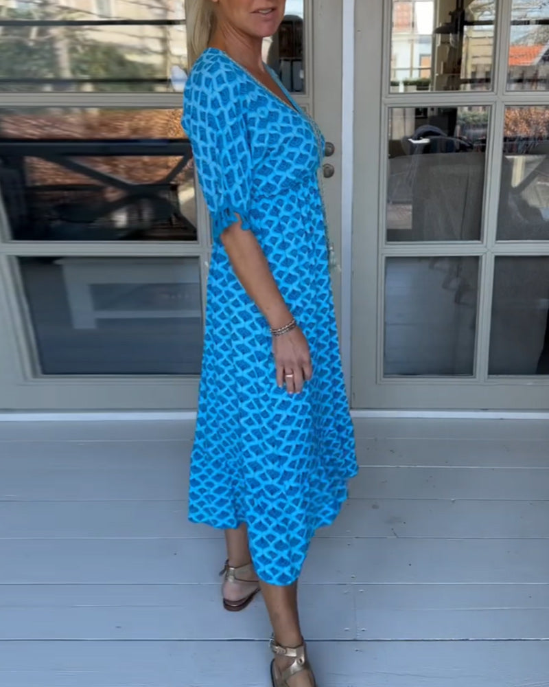 KEELA - CASUAL PRINTED V-NECK DRESS
