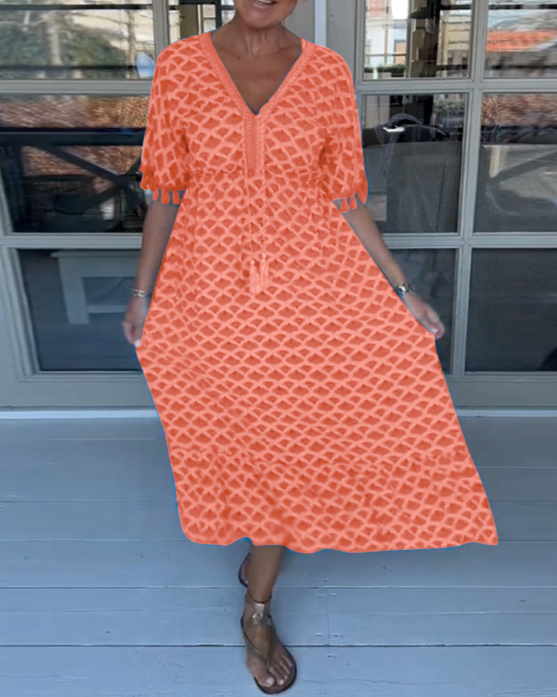 KEELA - CASUAL PRINTED V-NECK DRESS