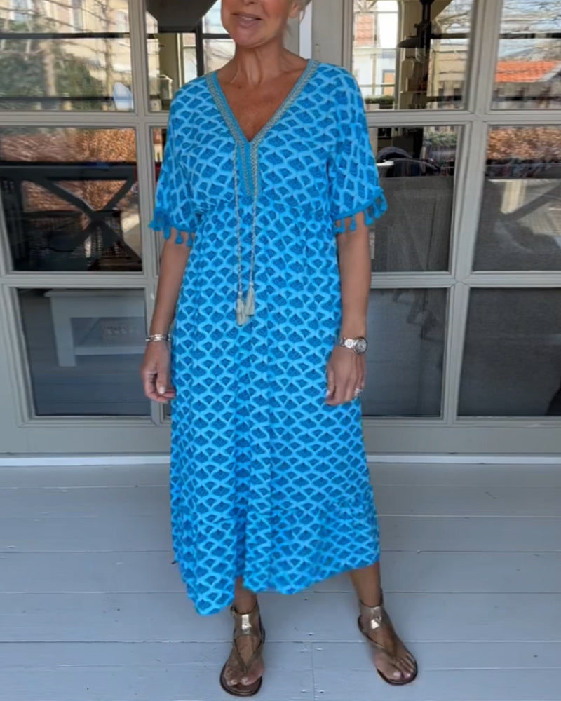KEELA - CASUAL PRINTED V-NECK DRESS