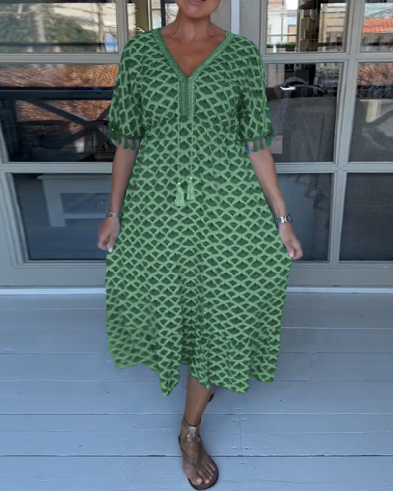 KEELA - CASUAL PRINTED V-NECK DRESS