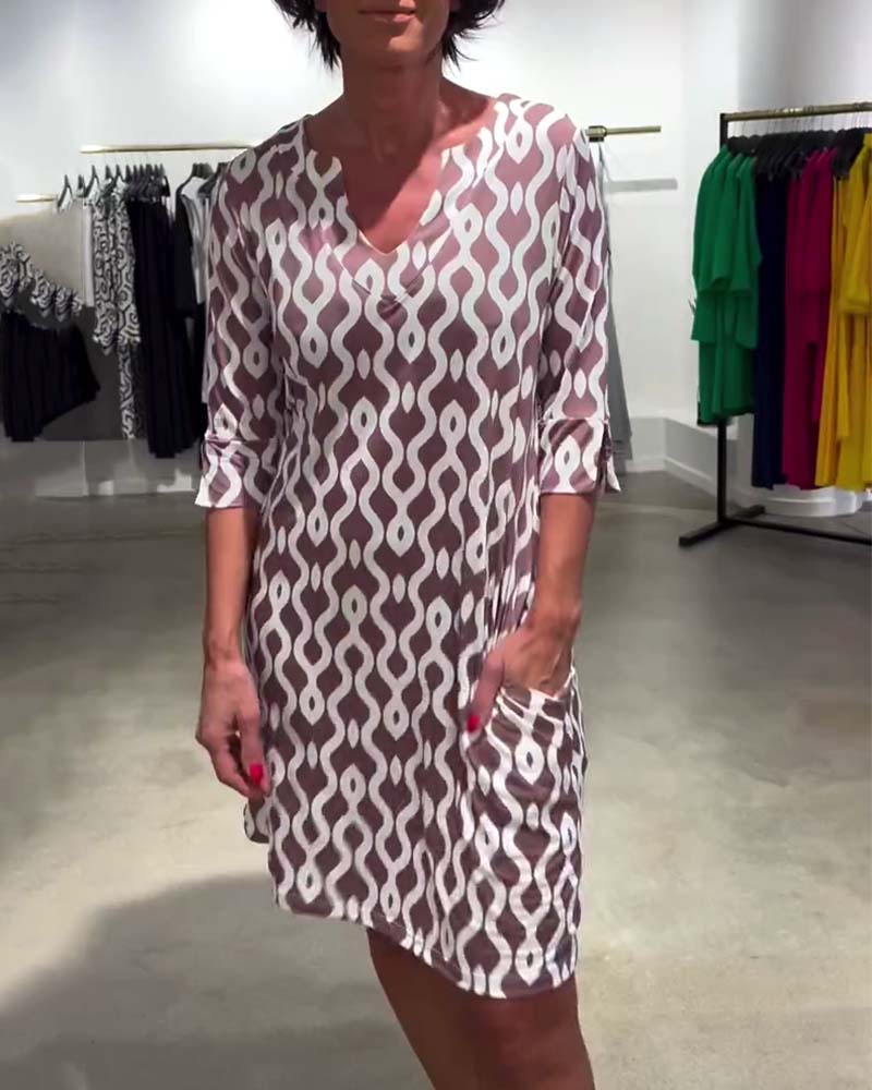 SAORLA - PRINTED MID LENGTH HIGH NECK DRESS