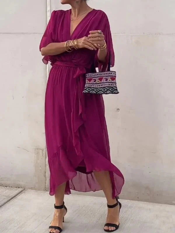 AISLING - V-NECK SILK CHIFFON DRESS