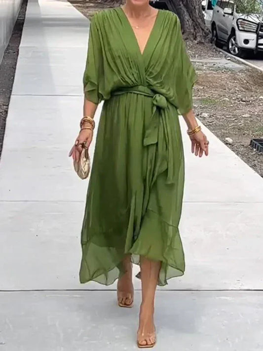 AISLING - V-NECK SILK CHIFFON DRESS