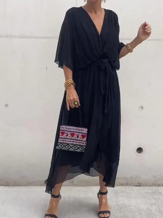 AISLING - V-NECK SILK CHIFFON DRESS