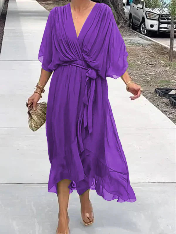 AISLING - V-NECK SILK CHIFFON DRESS