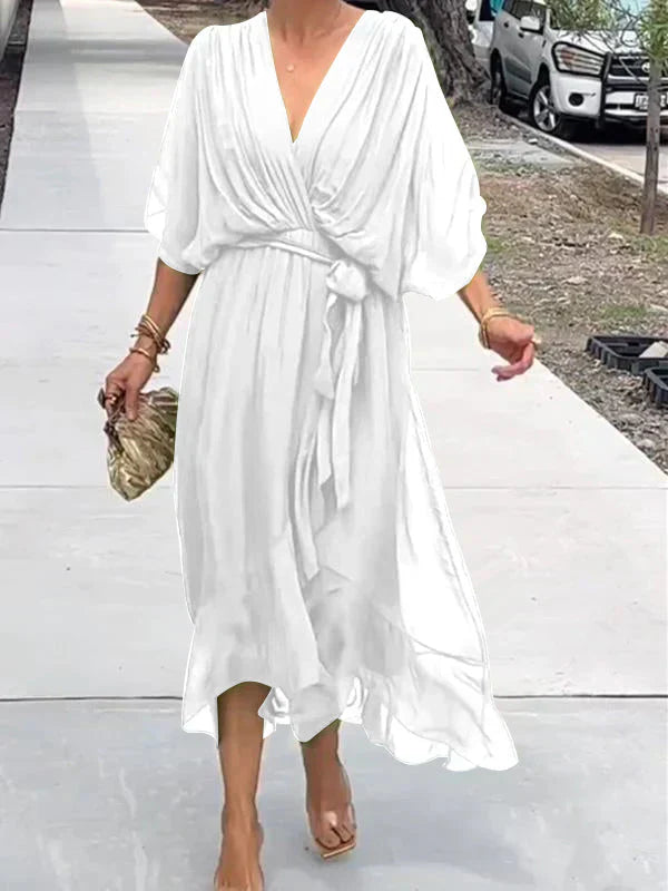 AISLING - V-NECK SILK CHIFFON DRESS