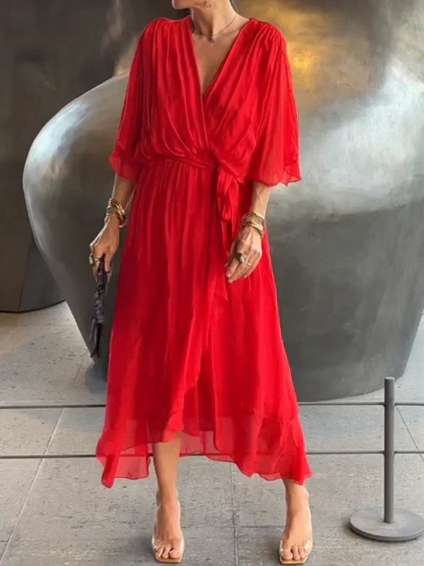 AISLING - V-NECK SILK CHIFFON DRESS