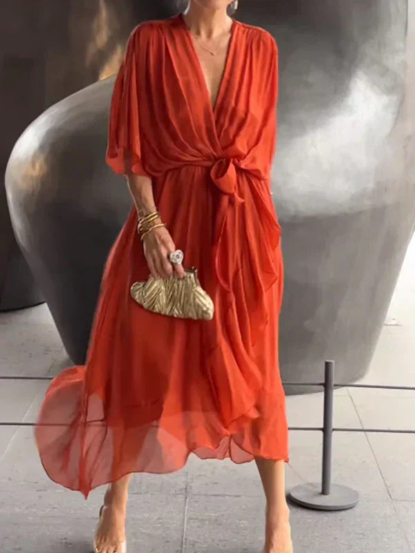 AISLING - V-NECK SILK CHIFFON DRESS
