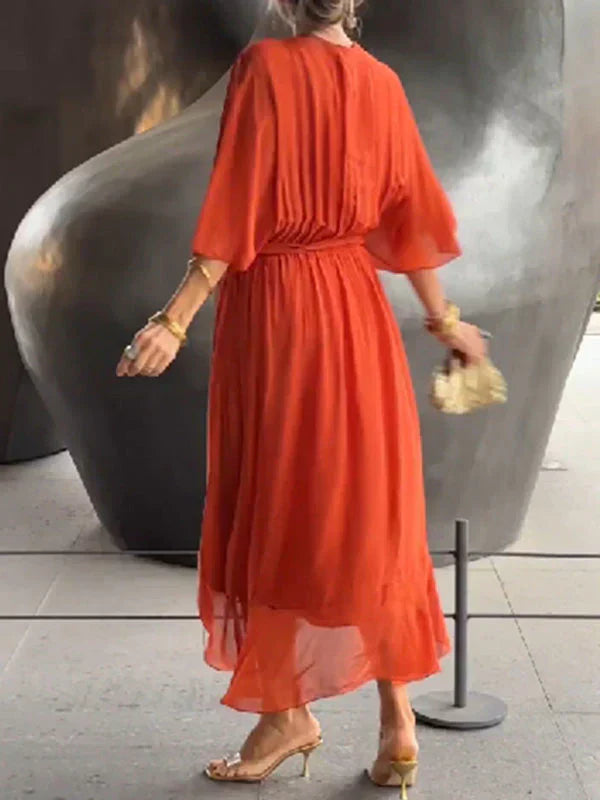 AISLING - V-NECK SILK CHIFFON DRESS