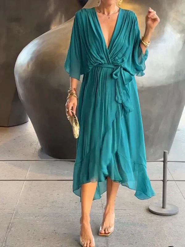 AISLING - V-NECK SILK CHIFFON DRESS