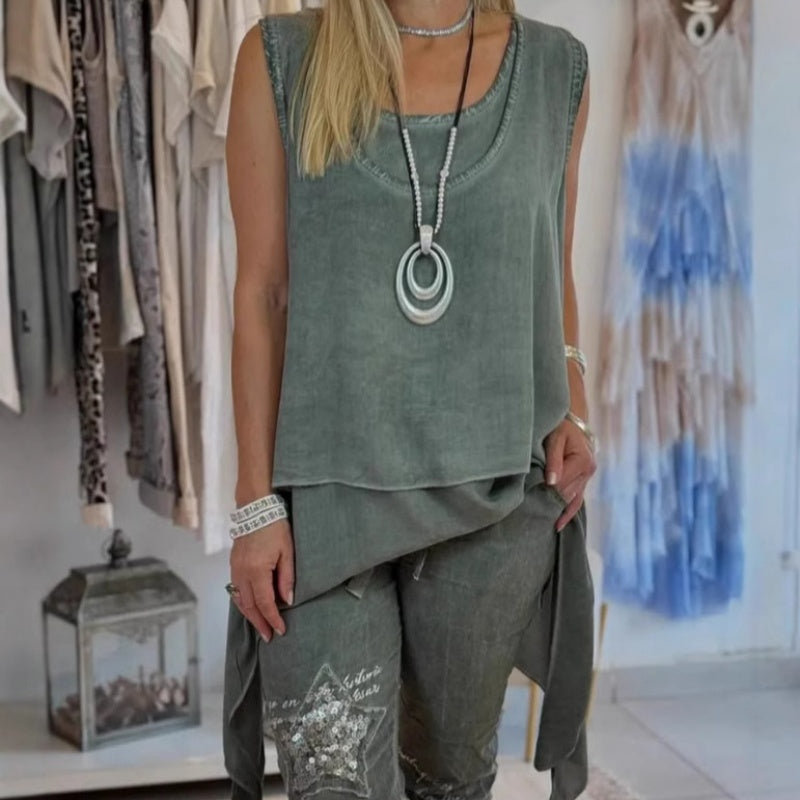 CLARA - Sleeveless Top & Printed Trousers Set
